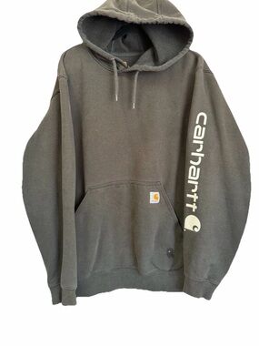 Carhartt Men's Crewneck Hoodie in‎ Charcoal Gray with Sleeve Logo